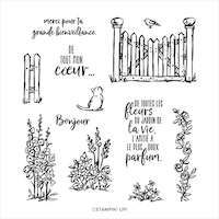 152215 Jardin de grâce tampon stampin up chat clôturé barrière plante grimpante portail portillon charme chic schabby 
