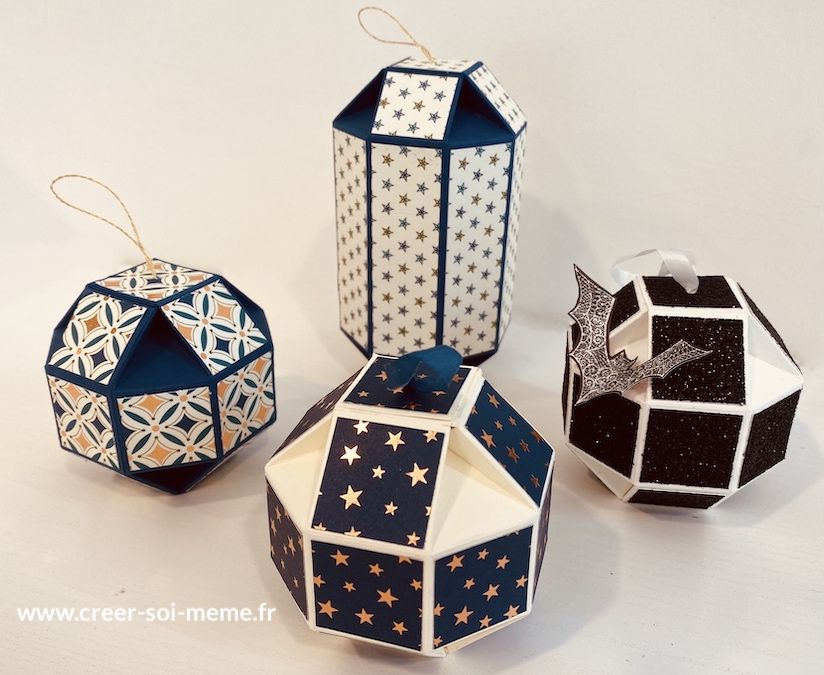 Tutoriel gratuit pour apprendre à faire de jolies boules de Noël en papier plié origami stampin up offert par sonia benedetti a faire avec les enfants