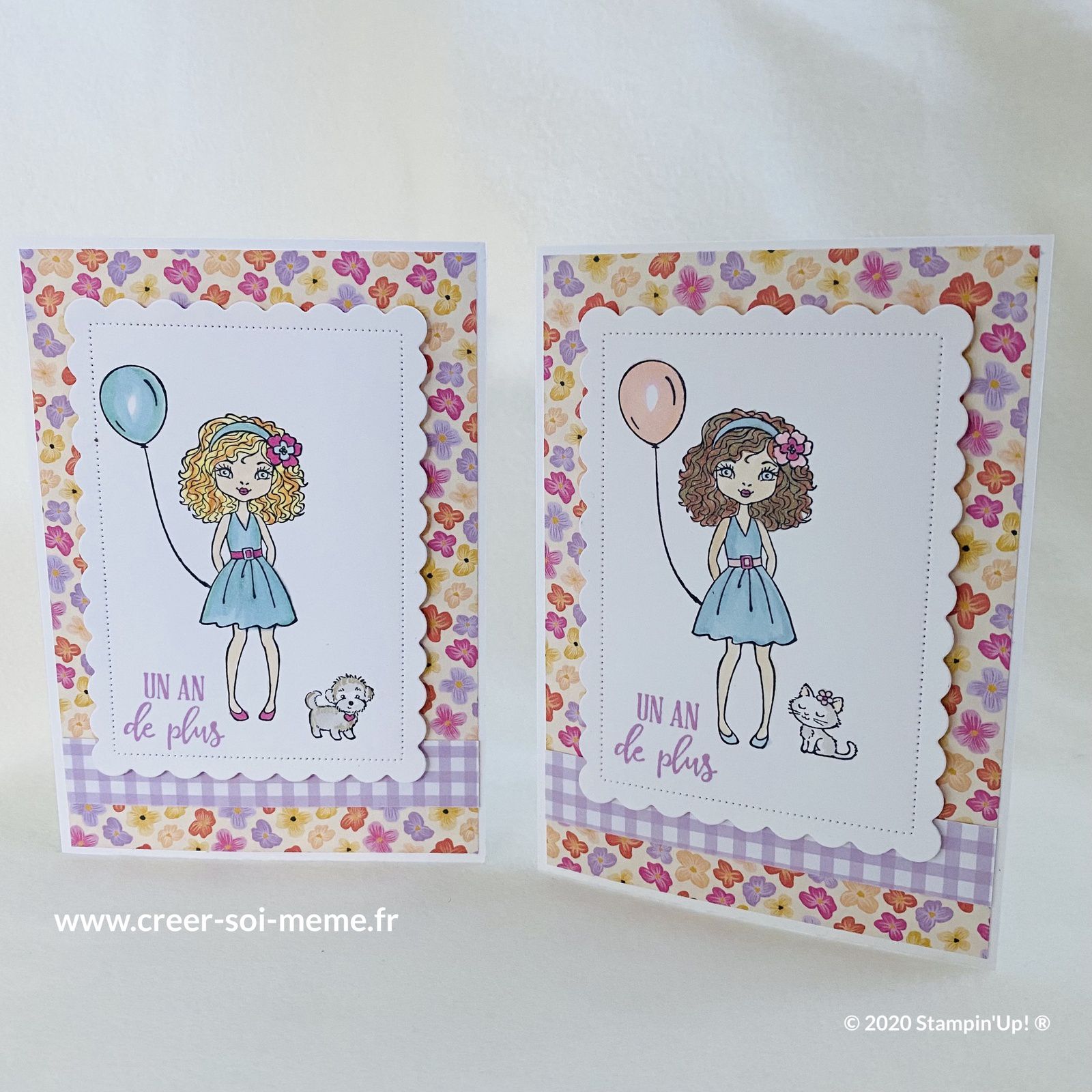 carte anniversaire fille stampin up chat chien