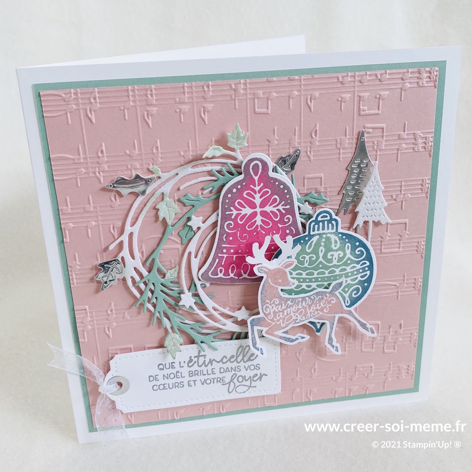 noel rose stampin up 2021 couleur pastel cerf chevreuil cloche boule sapin couronne fournitures