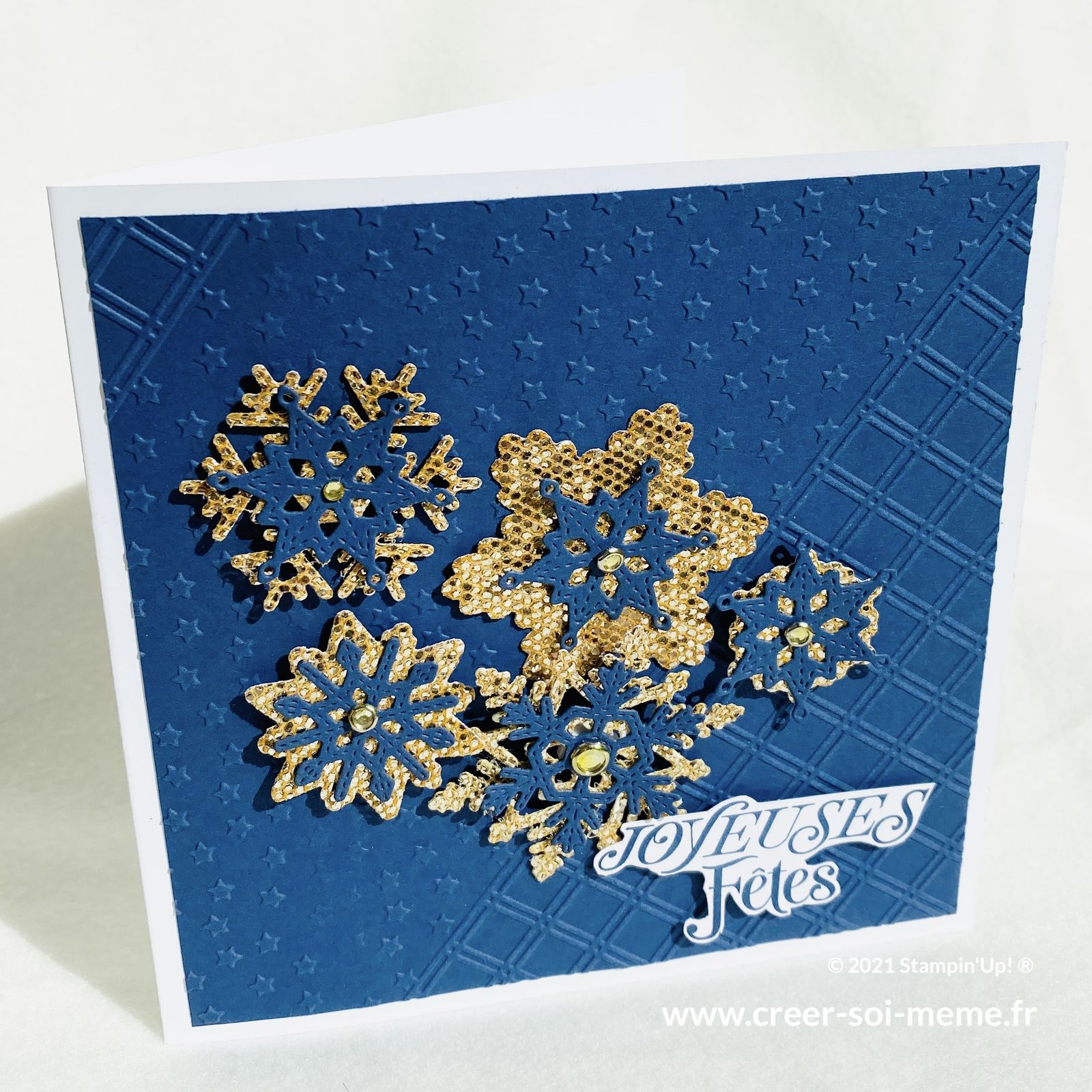 carte bleu noel flocons stampin up poincons surpiques neige joyeux loisirs créatifs scrap carterie france