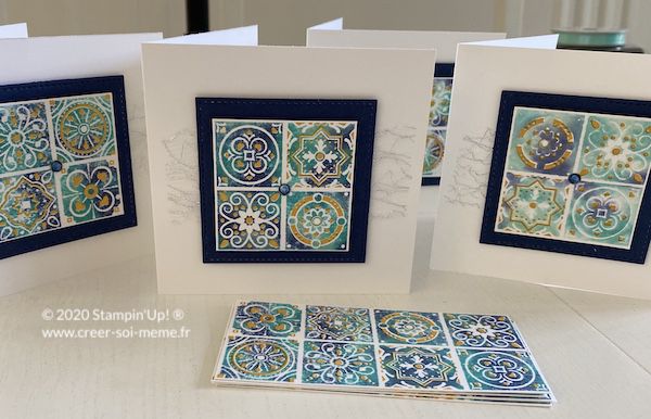 technique de colorisation de tampons avec plusieurs couleurs pour créer de jolis azulejos en papier